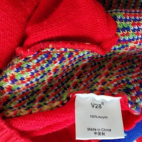 V28 Womens Holiday Cardigan Sz Large Red Christmas Sweater Long Button Up Xmas - Picture 8 of 9